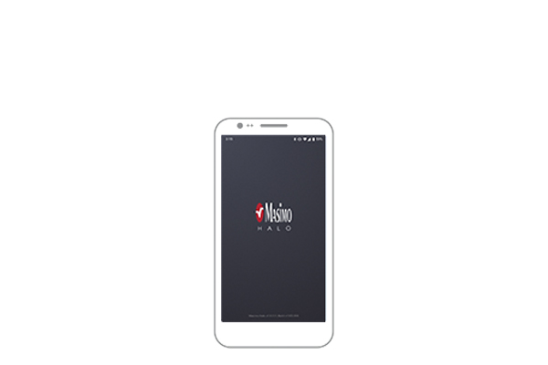 Dessin d’un appareil mobile représentant l’écran de démarrage de l’application SafetyNet Alert de Masimo