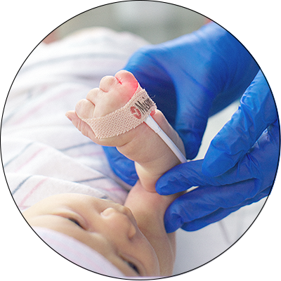Infant foot wrapped with iSpO2 Rx